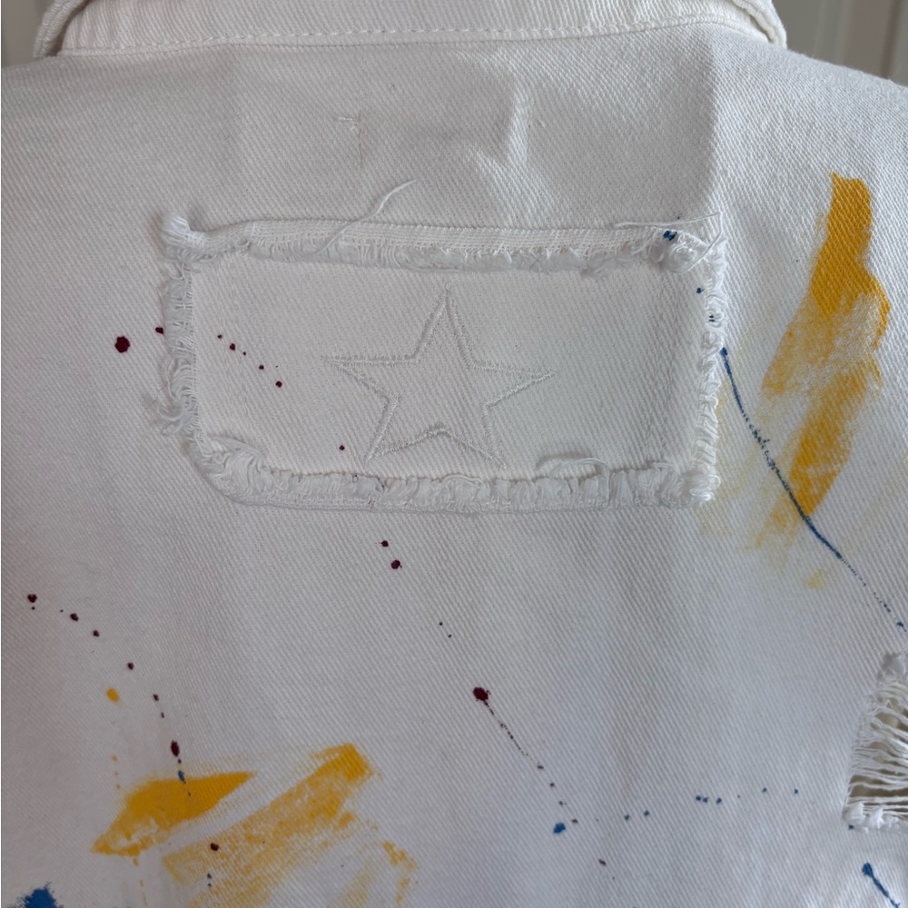 POL White Jean Jacket with Blue and Yellow Accents - Picture 3 of 12